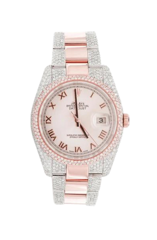 Fully Iced Out 18k Rose Gold & Steel Watch