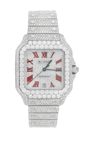 Fully Iced Out 40MM Red Dial Watch