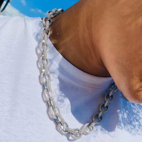 15MM ROLO LINK CHAIN - WHITE GOLD