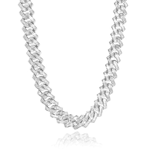 20MM BAGUETTE MIAMI LINK CHAIN - WHITE GOLD