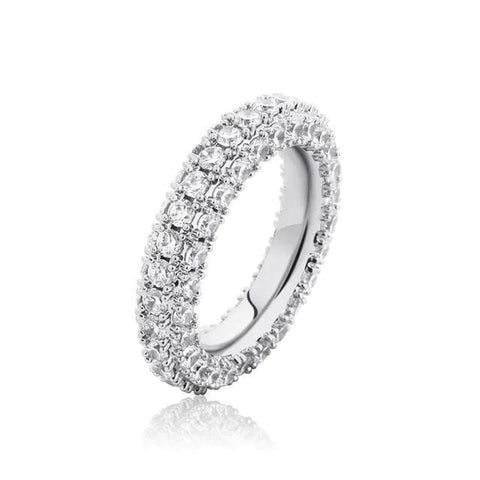 3 ROW PRONG RING - WHITE GOLD