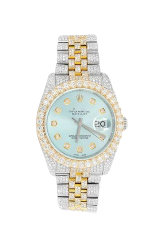 Fully Iced Out 36MM 18k Yellow Gold & Steel Watch