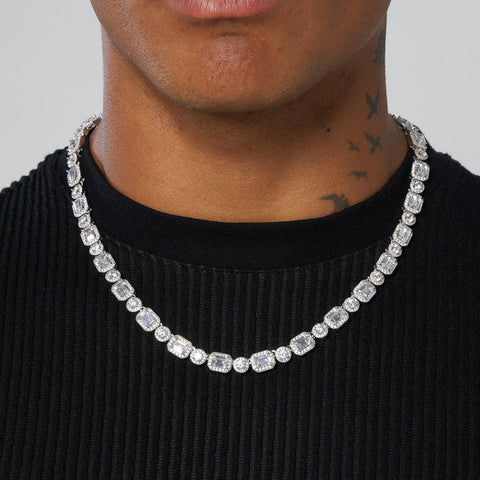9MM CLUSTERED TENNIS CHAIN - WHITE GOLD