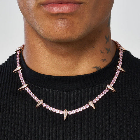5MM PAVE SPIKE TENNIS CHAIN - PINK