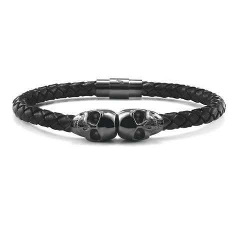 Black Skull Leather Bracelet