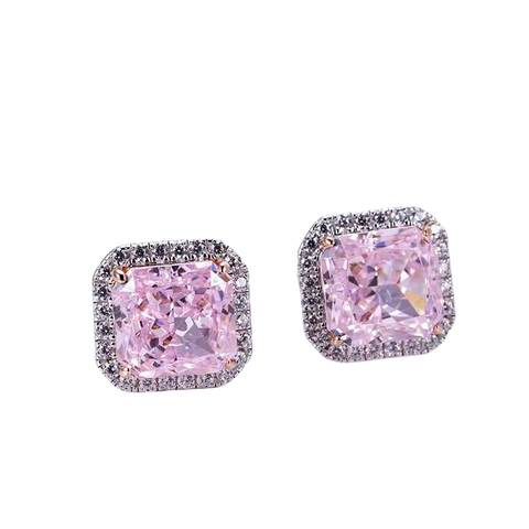 Pink Moissanite Diamond Silver Earrings