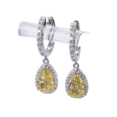 Silver 2Ct Yellow High Carbon Zircon Earrings