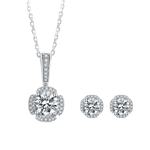 18k White Gold Lab Grown Diamond Necklace With Earrings Set