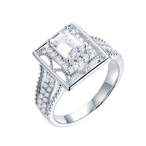 Luxury Solid Silver 925 Emerald Cut Ring