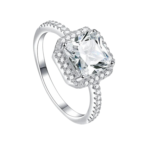 Sterling Silver Zircon Engagement Ring