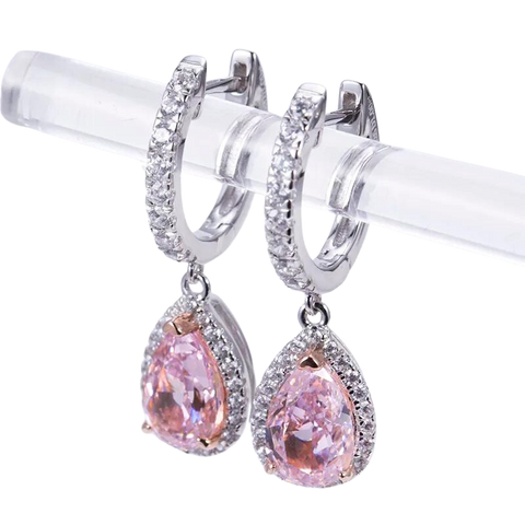 Silver 2Ct Pink High Carbon Zircon Earrings