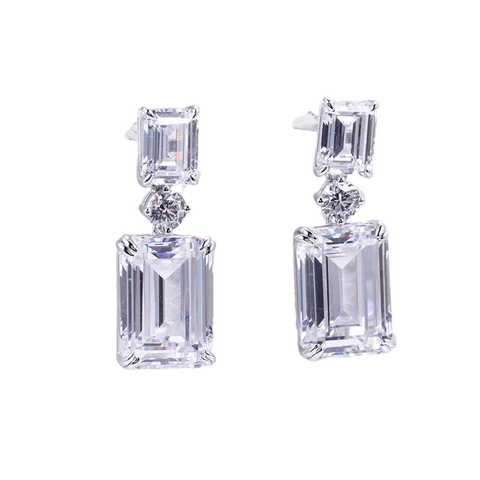 925 Silver High Carbon Zircon Diamond Octagon Cut Earrings