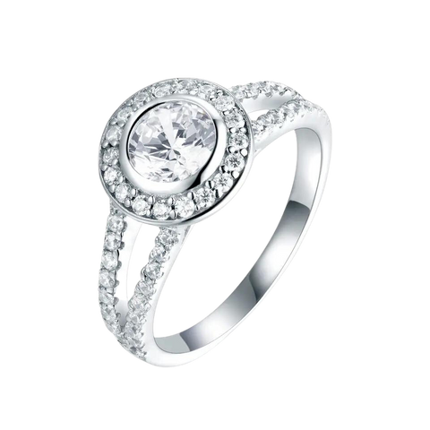 Sterling Silver Halo Stones Zircon Ring