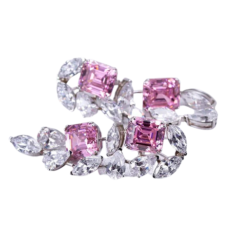 Silver Pink Cushion and Pear High Carbon Diamond Zirconia Earings