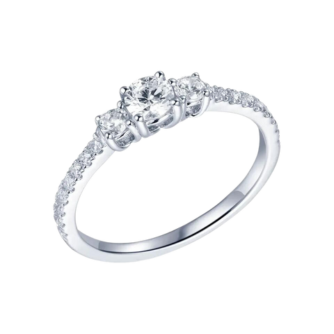 S925 Sterling Silver Half Stones Wedding Ring