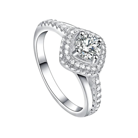 Sterling Silver Square Round Cubic Zircon Ring
